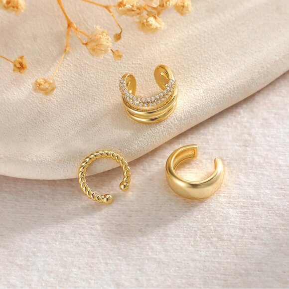 Chunky Ear Cuff Set Non Piercing Clip-On Cartilage Cubic Zirconia Earring - Picture 5 of 7